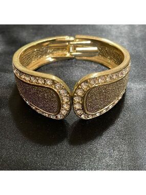 Gold tone Bronze Sparkle Cuff Bangle With Cubic Zirconia Stones